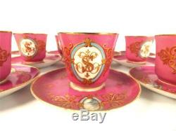 Set Of 10 Antique French Sevres Style Demitasse Cup & Saucers Pink Gilt Monogram