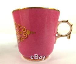 Set Of 10 Antique French Sevres Style Demitasse Cup & Saucers Pink Gilt Monogram