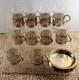 Set Of 10 Demitasse Tea Cups & Saucers Clear Glass With Brass Handle Basket 2.5 Oz