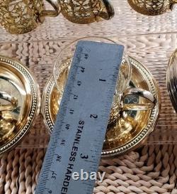 Set Of 10 Demitasse Tea Cups & Saucers Clear Glass with Brass Handle Basket 2.5 oz