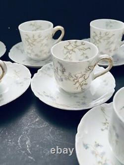 Set Of 10 Haviland Ranson The Cherbourg Blue Floral Demitasse Cups & Saucers