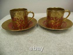 Set Of 2 Limoges Porcelain By G Dumas Fils Demitasse Cup & Saucer -orange & Gold