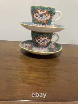 Set Of 2 Vtg Minton Chinoiserie-style Demitasse Tea Cups And Saucers RARE EUC