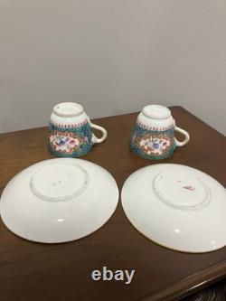 Set Of 2 Vtg Minton Chinoiserie-style Demitasse Tea Cups And Saucers RARE EUC