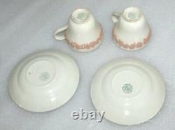 Set Of 2 Wedgwood Embossed Pink On Cream Queen's Ware Demitasse Cups & Saucers