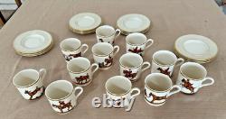 Set Of 24 Antique Abercrombie & Fitch Fox Hunt Demitasse Cups & Saucers