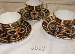 Set Of 3 Royal Crown Derby Old Imari 1128 Demitasse Cups & Saucers