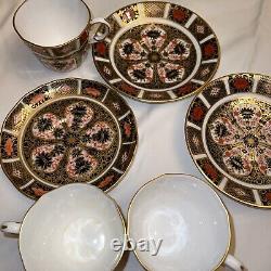 Set Of 3 Royal Crown Derby Old Imari 1128 Demitasse Cups & Saucers