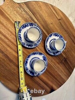 Set Of 3 royal doulton Flow Blue demitasse cups and saucers Vintage