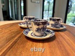 Set Of 3 royal doulton Flow Blue demitasse cups and saucers Vintage