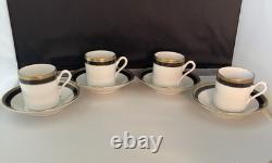 Set Of 4 Demitasse Cup & Saucer Palermo Black Gold RICHARD GINORI Italy Espresso