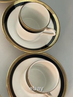 Set Of 4 Demitasse Cup & Saucer Palermo Black Gold RICHARD GINORI Italy Espresso