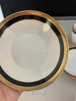 Set Of 4 Demitasse Cup & Saucer Palermo Black Gold RICHARD GINORI Italy Espresso