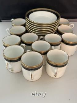 Set Of 4 Demitasse Cup & Saucer Palermo Black Gold RICHARD GINORI Italy Espresso