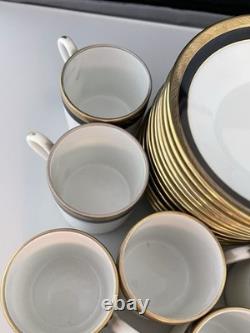 Set Of 4 Demitasse Cup & Saucer Palermo Black Gold RICHARD GINORI Italy Espresso