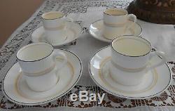 Set Of 4 Foley Cunard Line Queen Mary Art Deco Demitasse Coffee Cups & Saucers