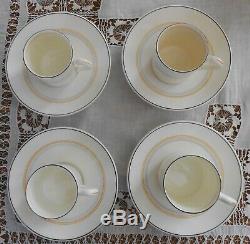Set Of 4 Foley Cunard Line Queen Mary Art Deco Demitasse Coffee Cups & Saucers