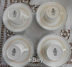 Set Of 4 Foley Cunard Line Queen Mary Art Deco Demitasse Coffee Cups & Saucers