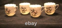 Set Of 4 Herend Rothschild Bird Demitasse Cups And Saucers