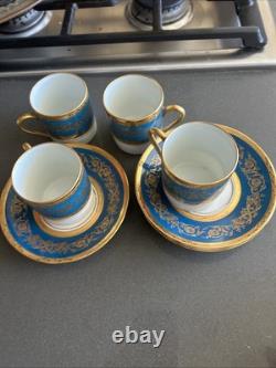Set Of 4 Vintage 60s DEMITASSE CUP & SAUCER PORCELAINE Feuillade LIMOGES FRANCE
