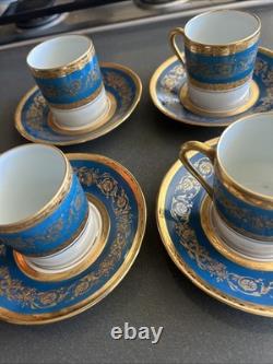 Set Of 4 Vintage 60s DEMITASSE CUP & SAUCER PORCELAINE Feuillade LIMOGES FRANCE