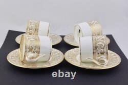 Set Of 4 Wedgwood Gold Florentine Coffee Espresso Demitasse Cups & Saucers New