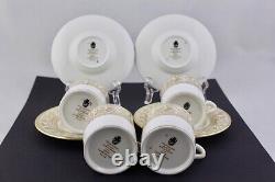 Set Of 4 Wedgwood Gold Florentine Coffee Espresso Demitasse Cups & Saucers New