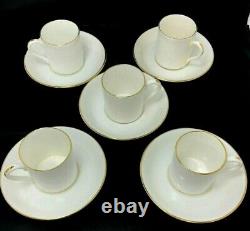 Set Of 5 Tiffany & Co White Bone China Gold Rim Demitasse Tea Cups/Saucers 10PC