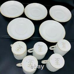 Set Of 5 Tiffany & Co White Bone China Gold Rim Demitasse Tea Cups/Saucers 10PC