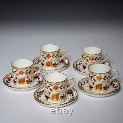 Set Of (5) Vintage Royal Crown Derby Gadroon Rose Demitasse Cups & Saucers