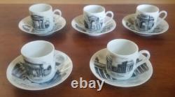 Set Of 5 Vtg 1960s PIERO FORNASETTI Doors Of Milan Demitasse Cups & Saucers