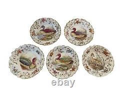 Set Of 5 Vtg Copelands England Hand Painted Game Birds Demitasse Cups & Saucers