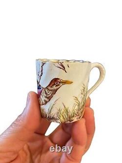 Set Of 5 Vtg Copelands England Hand Painted Game Birds Demitasse Cups & Saucers