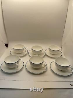 Set Of 6 DIBBERN Demitasse Espresso CUPS with Saucers White With Blue Strip