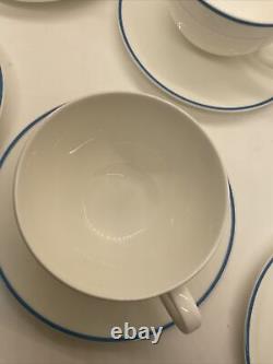 Set Of 6 DIBBERN Demitasse Espresso CUPS with Saucers White With Blue Strip