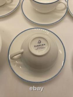 Set Of 6 DIBBERN Demitasse Espresso CUPS with Saucers White With Blue Strip