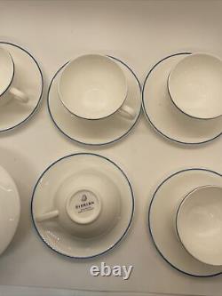 Set Of 6 DIBBERN Demitasse Espresso CUPS with Saucers White With Blue Strip