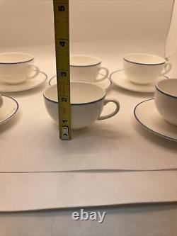 Set Of 6 DIBBERN Demitasse Espresso CUPS with Saucers White With Blue Strip