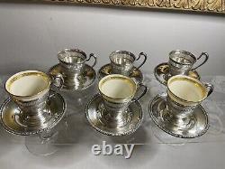 Set Of 6 Demitasse Sterling Cups, Saucers 3 Lennox China Inserts