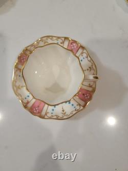 Set Of 6 Pink Antique Wedgwood Demitasse Cup & Saucer 19th c. Turquoise Jeweled