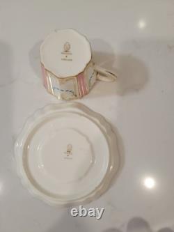 Set Of 6 Pink Antique Wedgwood Demitasse Cup & Saucer 19th c. Turquoise Jeweled