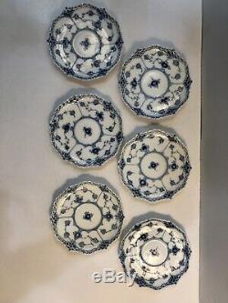 Set Of 6 Royal Copenhagen Blue Fluted Full Lace Demitasse Cups & Saucers #1037