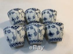 Set Of 6 Royal Copenhagen Blue Fluted Full Lace Demitasse Cups & Saucers #1037