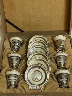 Set Of 6 Sterling Silver Demitasse Cups/Saucers Lenox Liners Maschmeyer Richards