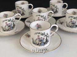 Set Of 6 Vintage Worcester Watteau Pattern Demitasse Cups & Saucers England