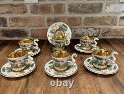 Set Of 6 Vtg CAPODIMONTE Italy Hand Painted Relief Demitasse Cup & Saucer #565
