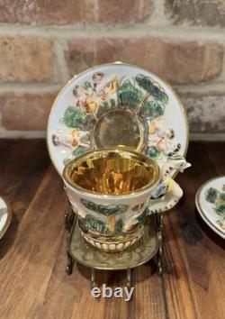 Set Of 6 Vtg CAPODIMONTE Italy Hand Painted Relief Demitasse Cup & Saucer #565