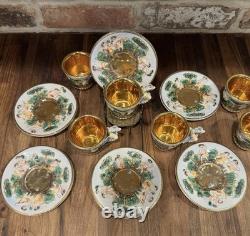 Set Of 6 Vtg CAPODIMONTE Italy Hand Painted Relief Demitasse Cup & Saucer #565
