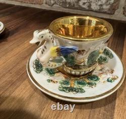 Set Of 6 Vtg CAPODIMONTE Italy Hand Painted Relief Demitasse Cup & Saucer #565