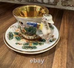 Set Of 6 Vtg CAPODIMONTE Italy Hand Painted Relief Demitasse Cup & Saucer #565